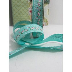 GROSGRAIN RIBBON WITH TINY FLOWERS 16MM GRN