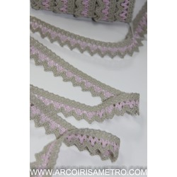 TWO TONE LACE EDGING - LINEN / PINK