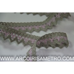 TWO TONE LACE EDGING - LINEN / PINK