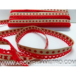 Linen ribbon with red cotton edging