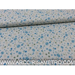 FRIDAY FABRIC -- WHITE BACKGROUND WITH TURQUOISE FLOWERS