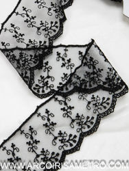 Embroidered tulle lace - black
