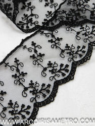 Embroidered tulle lace - black