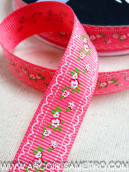GROSGRAIN RIBBON WITH TINY FLOWERS 16MM PNK