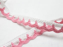 COTTON FEEL LACE EDGING  - white/ pink
