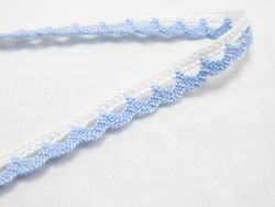 COTTON FEEL LACE EDGING  - white/ blue