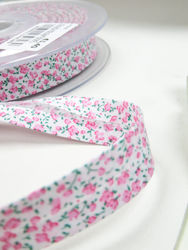 Bias tape - pink flowers - 18mm