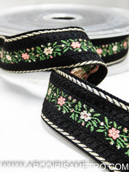 Embroidered tape with flowers - Black