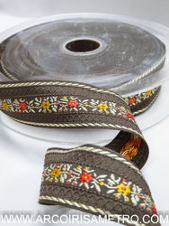 Embroidered tape with flowers - Brown