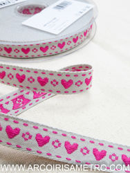 Embroidered tape - pink hearts
