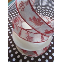 DMC ribbon red / white  birds with wire