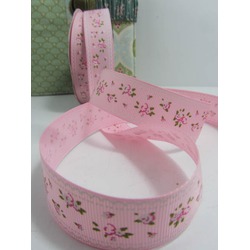 GROSGRAIN RIBBON WITH TINY FLOWERS 16MM PNK