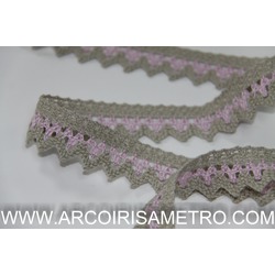 TWO TONE LACE EDGING - LINEN / PINK