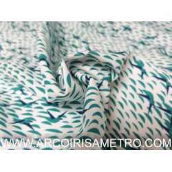 DARK BLUE AND TORQUOISE BLUE - SEAGULLS - MICROFIBER SPANDEX