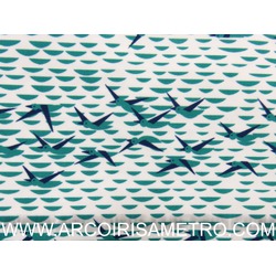 DARK BLUE AND TORQUOISE BLUE - SEAGULLS - MICROFIBER SPANDEX