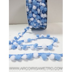 pompons mini BI-COLOR - azul & branco