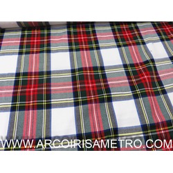 SCOTISH KILT FABRIC - WHITE / RED / GREEN TARTAN