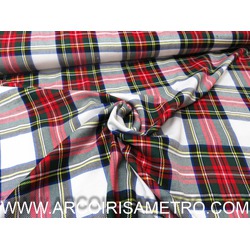 SCOTISH KILT FABRIC - WHITE / RED / GREEN TARTAN