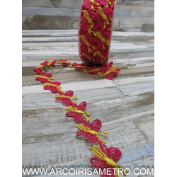 BUTTERFLIES IN GUIPUR LACE EDGING - PINK AND YELLOW