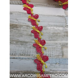 BUTTERFLIES IN GUIPUR LACE EDGING - PINK AND YELLOW