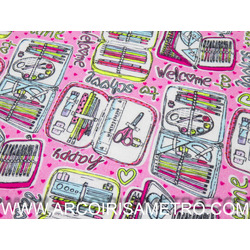 INDIGO FABRIC - SCHOOL ON PINK