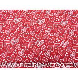 INDIGO FABRIC - WHITE HEARTS ON RED