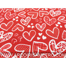 INDIGO FABRIC - WHITE HEARTS ON RED