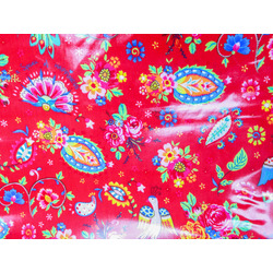 OIL CLOTH - Birds and Flowers on red