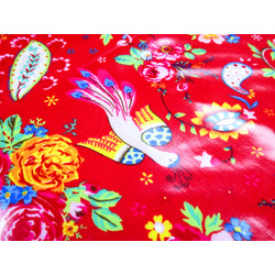 OIL CLOTH - Birds and Flowers on red