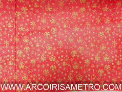 Burlap fabric - Golden flakes on red