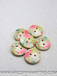 Wooden buttons with flowers - 18mm
