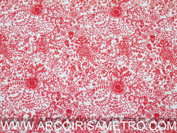 INDIGO FABRIC MAFALDA - Flowers and birds - red