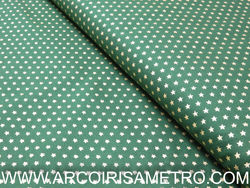 XMAS FABRIC - GOLDEN STARS ON GREEN
