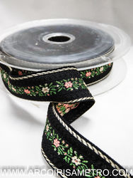 Embroidered tape with flowers - Black
