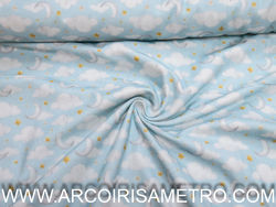 Printed Flanel - Clouds and moons on blue