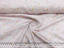 Printed Flanel - Clouds and moons on pink