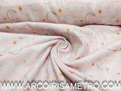 Printed Flanel - Clouds and moons on pink