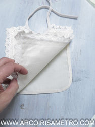 Cross-stitch embroidery bib - BEIGE LACE