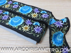 Embroidered Ribbon - BLUE ERoses