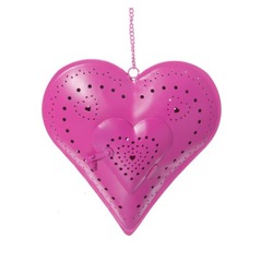 Large Hanging Heart Tealight Holder - Dark Pink