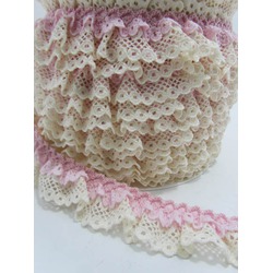 DOUBLE LACE RUFFLE  - 2.5 CM WIDE - PINK