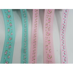 GROSGRAIN RIBBON WITH TINY FLOWERS 16MM GRN