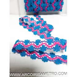 RENDA BI-COLOR ONDAS - TURQUESA / ROSA