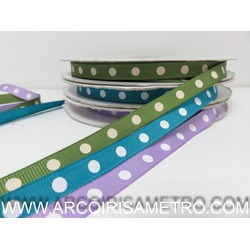 polka Dot Printed Grosgrain Ribbon - Green, Blue and Purple