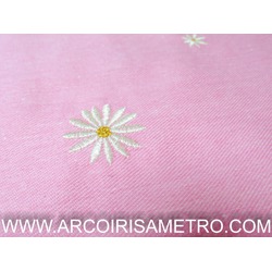 EMBROIDERED DENIM WITH DAISY - PINK