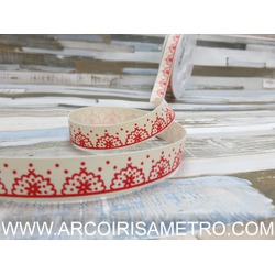 COTTON GROSGRAIN RIBBON - WITH RED FLOWER