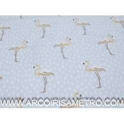 FUSTÃO / PIQUET ESTAMPADO - FLAMINGOS - FUNDO AZUL