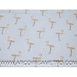 FUSTÃO / PIQUET ESTAMPADO - FLAMINGOS - FUNDO AZUL