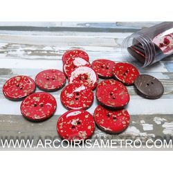 COCONUT BUTTONS - RED WITH GOLDEN FLAKES