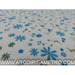 FRIDAY FABRIC -- WHITE BACKGROUND WITH TURQUOISE FLOWERS